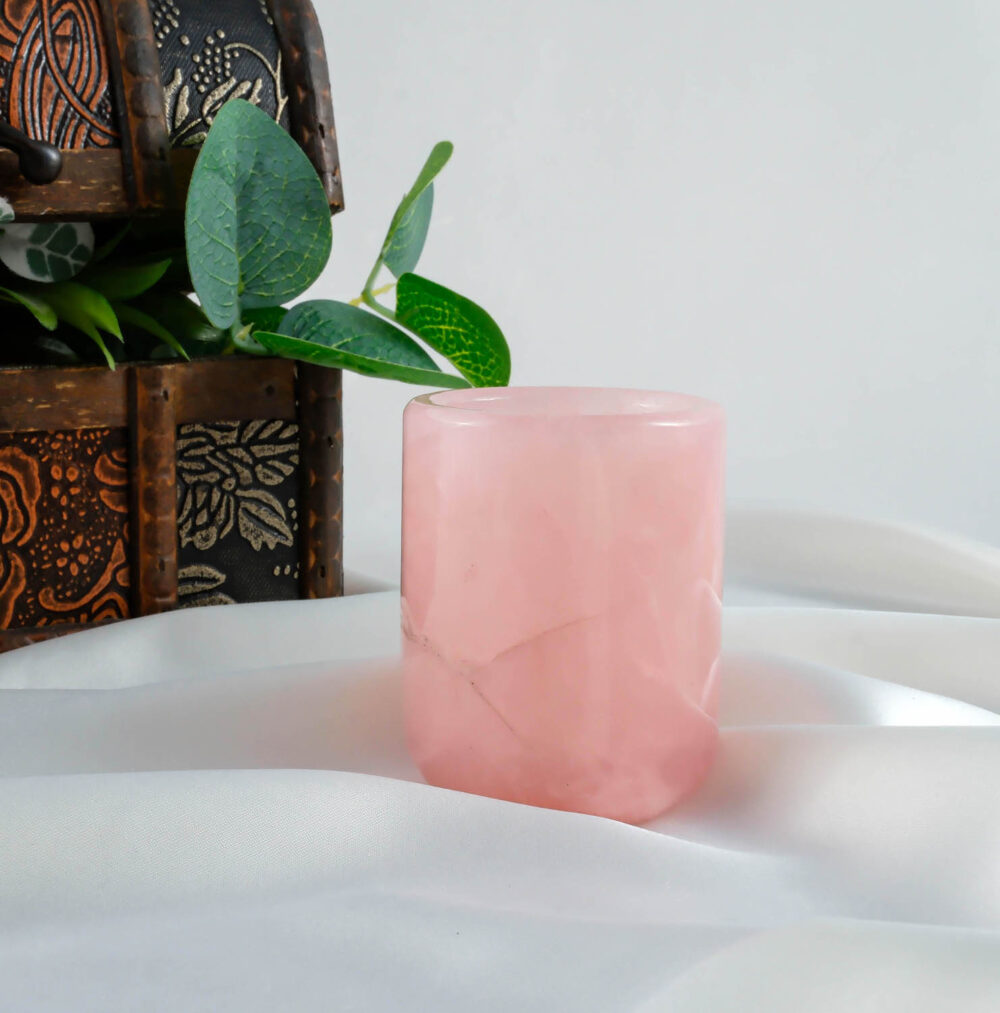 Pembe Kuvars Doğal Taş Bardak