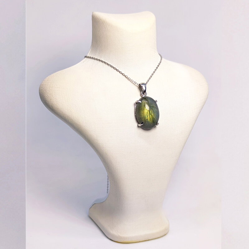 Labradorit Doğal Taş Gümüş Bayan Kolye