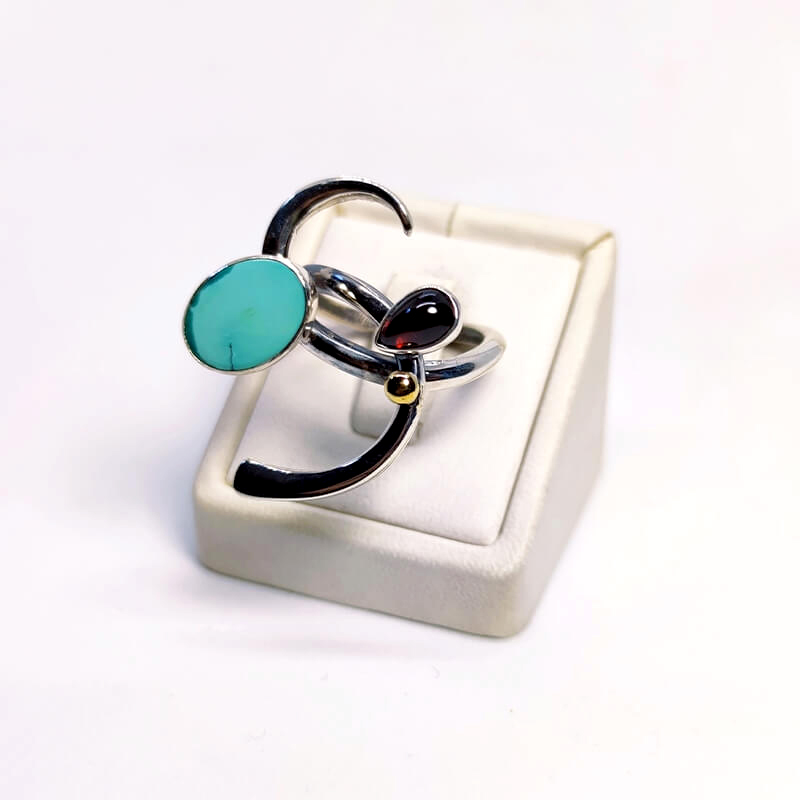 Turkuaz Garnet Doğal Taş Gümüş Bayan Yüzük