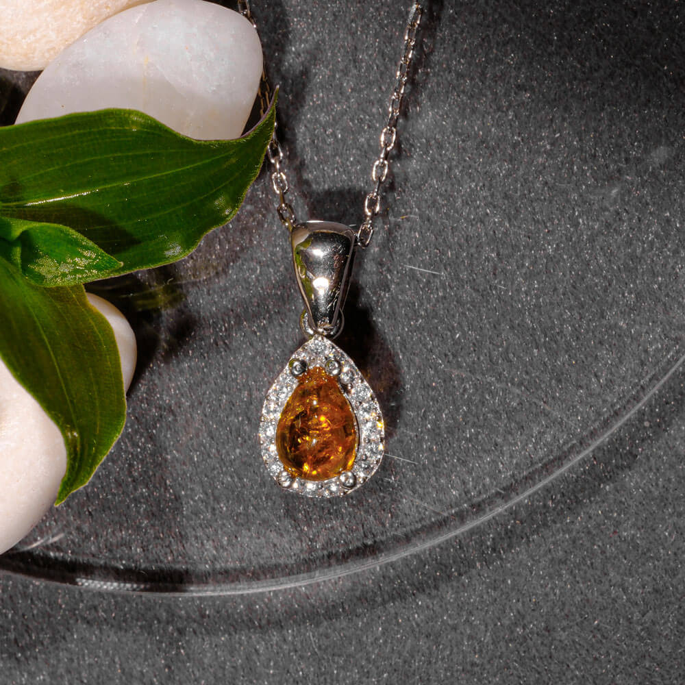 Sarı Turmalin Doğal Taş Gümüş Bayan Kolye