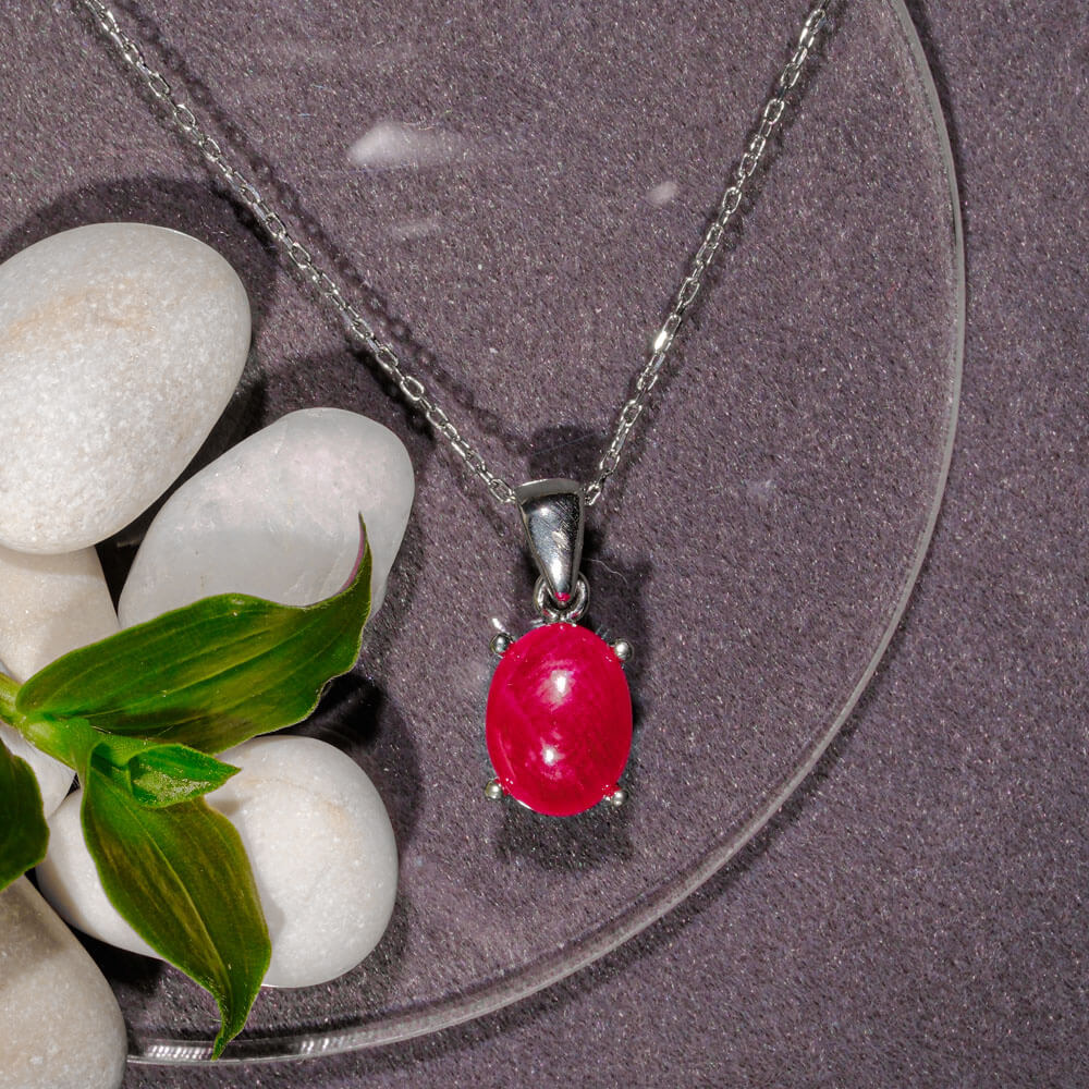 Yakut Doğal Taş Gümüş Bayan Kolye