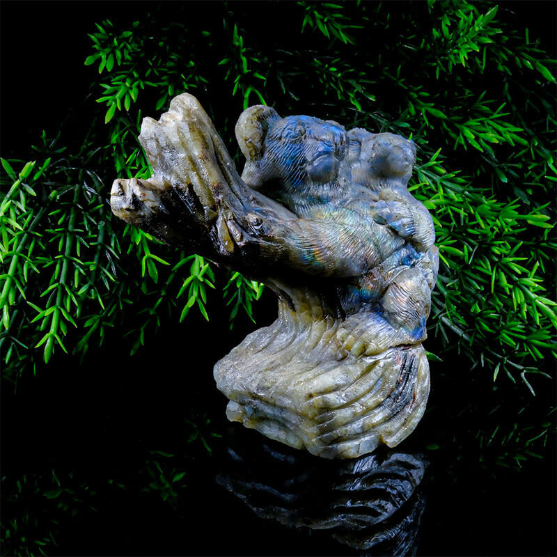 Labradorit Doğal Taş Özel El Oyması Koala Obje