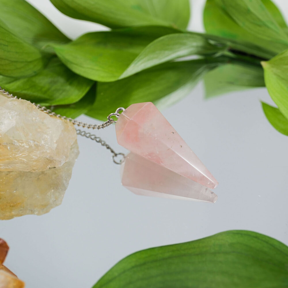 Pembe Kuvars Doğal Taş Pandül (Sarkaç)