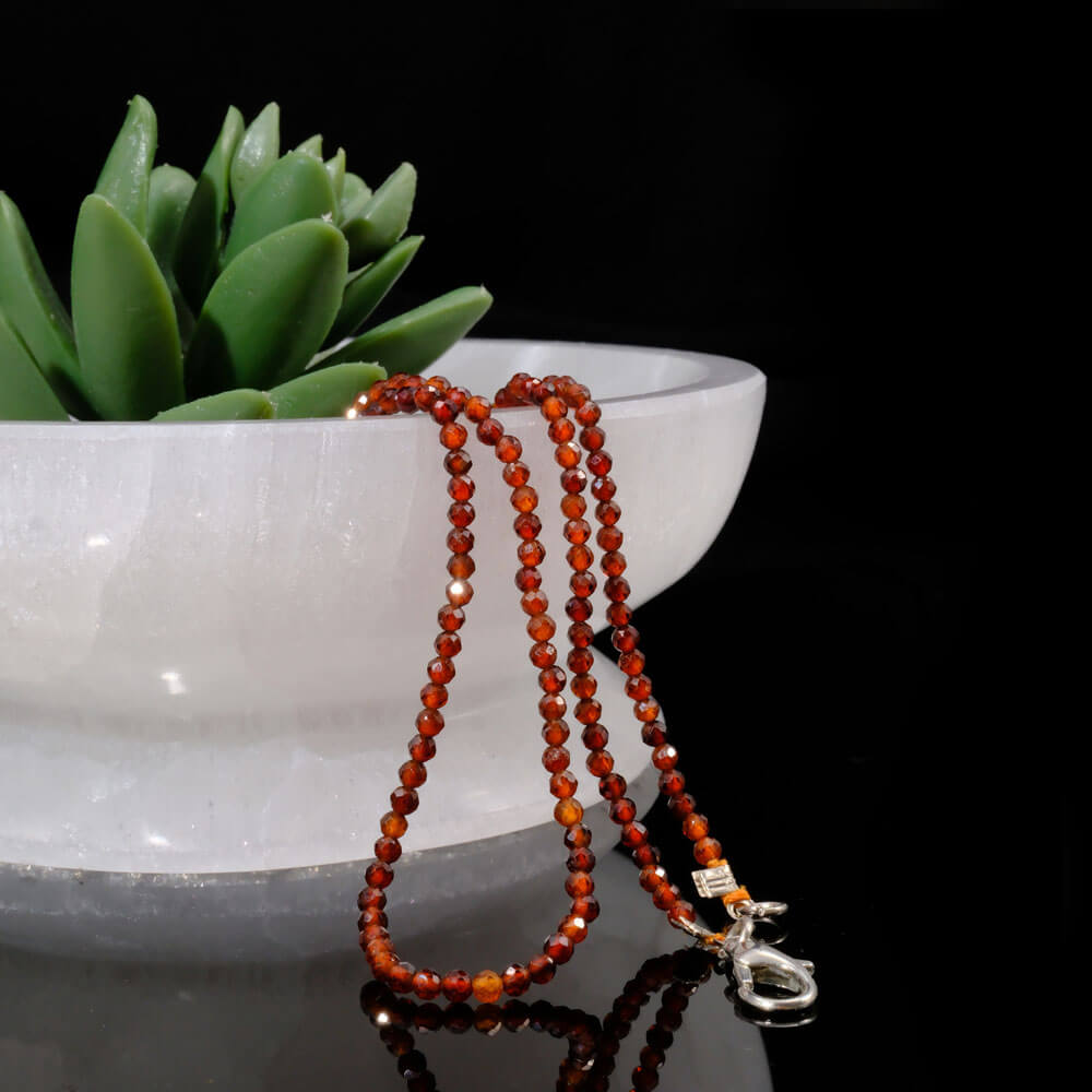 Turuncu Garnet (Lal) Doğal Taş Bayan Kolye (2mm)