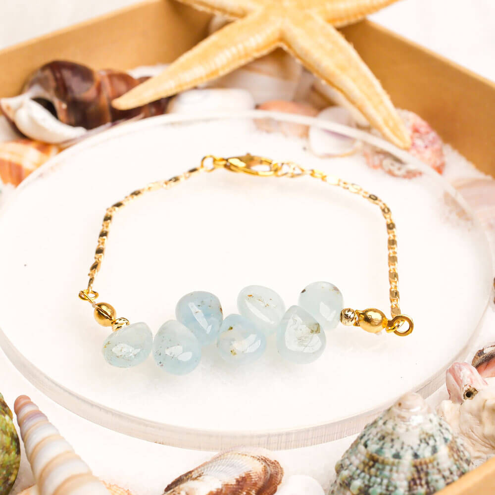 Drop Kesim Akuamarin Doğal Taş Çelik Bileklik