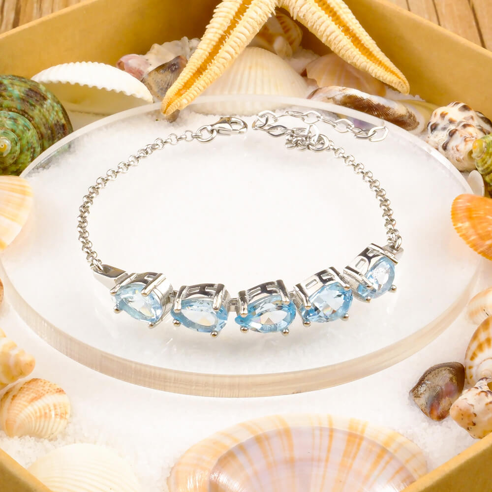 Blue Topaz Doğal Taş Gümüş Bileklik
