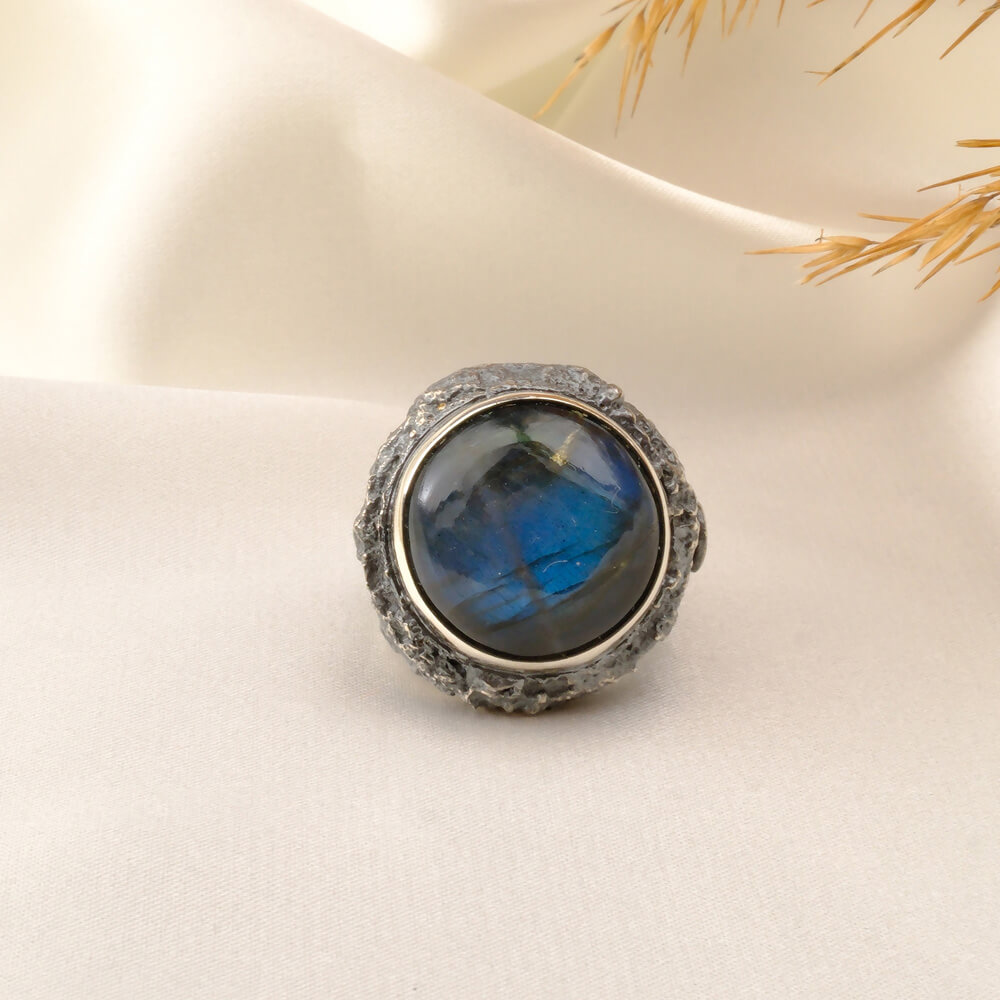 5A+ Kalite Labradorit Doğal Taş Gümüş Bayan Yüzük