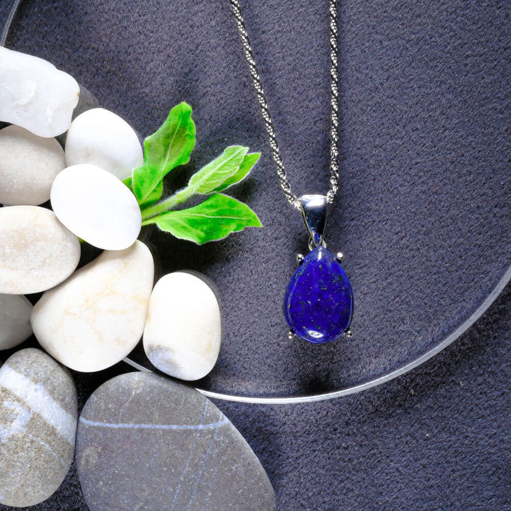 Lapis Lazuli Doğal Taş Gümüş Bayan Kolye