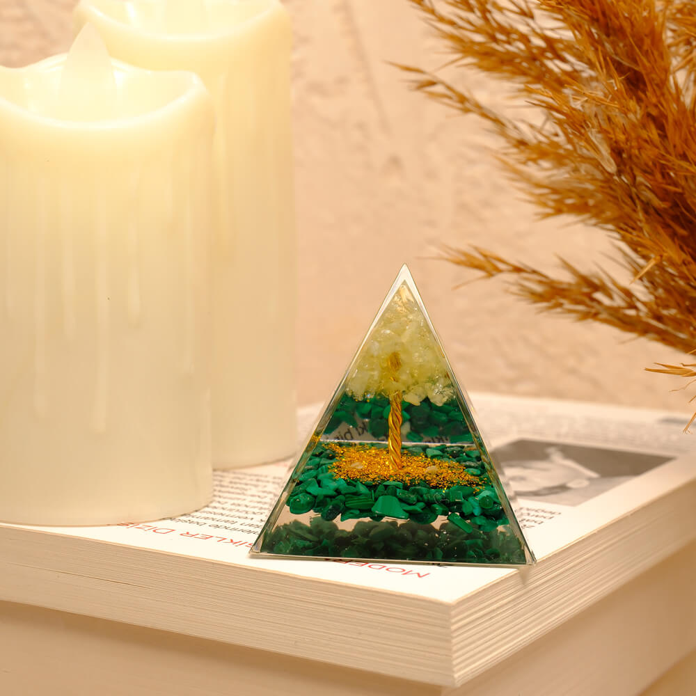 Malahit Sitrin Doğal Taş Piramit Model Orgonit