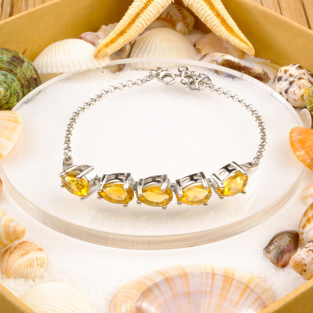 Sitrin Doğal Taş Gümüş Bileklik