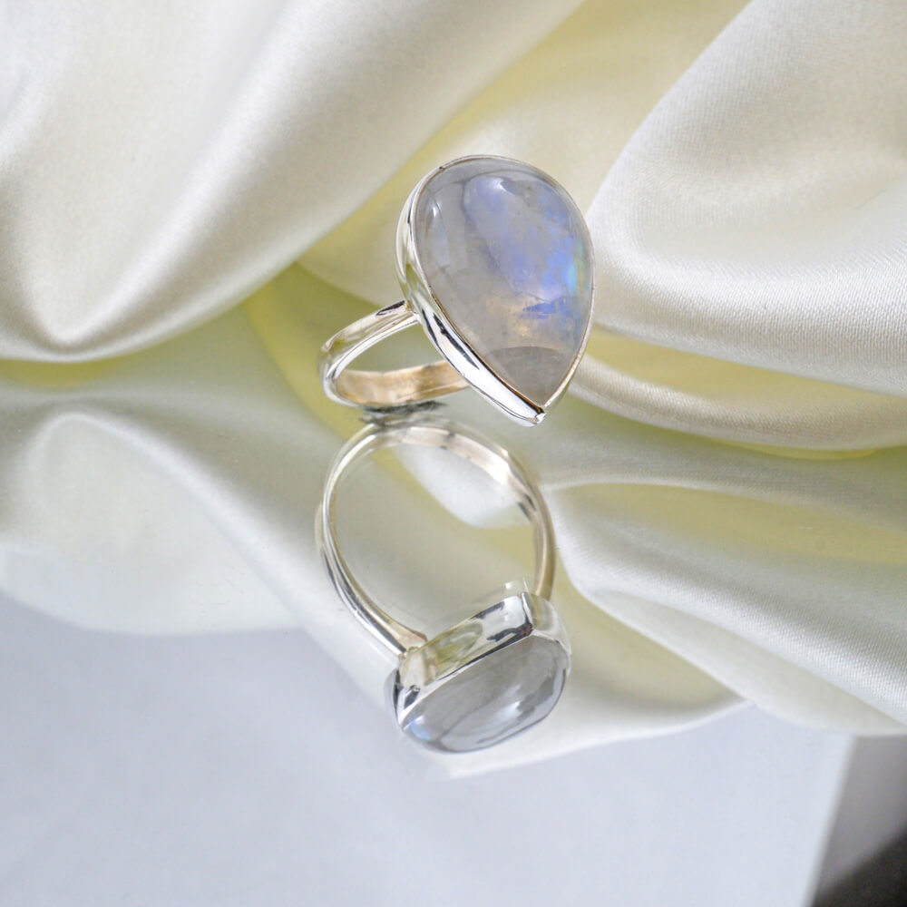Ay Taşı Doğal Taş Gümüş Bayan Yüzük