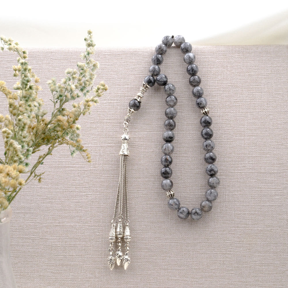 Orijinal 5A Kalite Rutil Kuvars Doğal Taş 33lü Metal Tesbih (8mm)