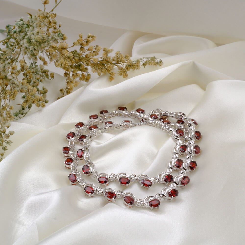 Garnet (Lal) Doğal Taş Gümüş Bayan Kolye