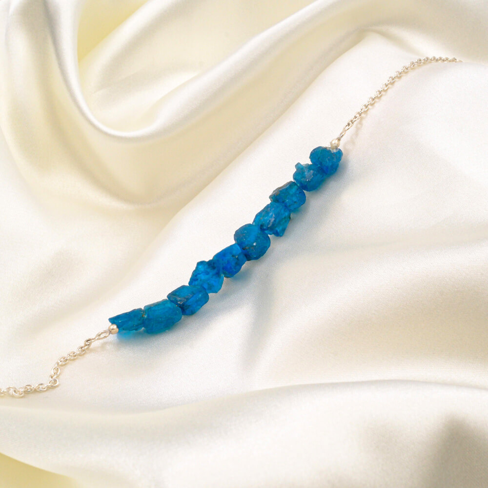 Orijinal Ham Neon Apatit Doğal Taş Gümüş Bileklik