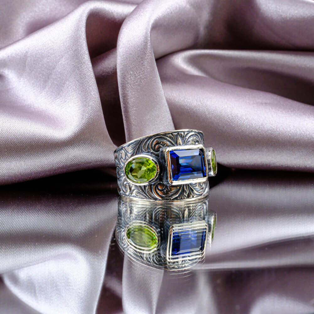 Orijinal Safir Zebercet(Peridot)Doğal Taş Gümüş Unisex Yüzük