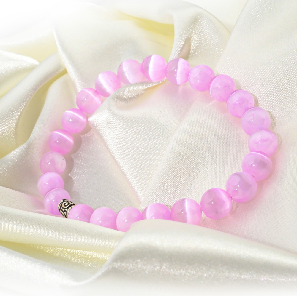 5A Kalite Pembe Renk Selenit Doğal Taş Bileklik (8mm)