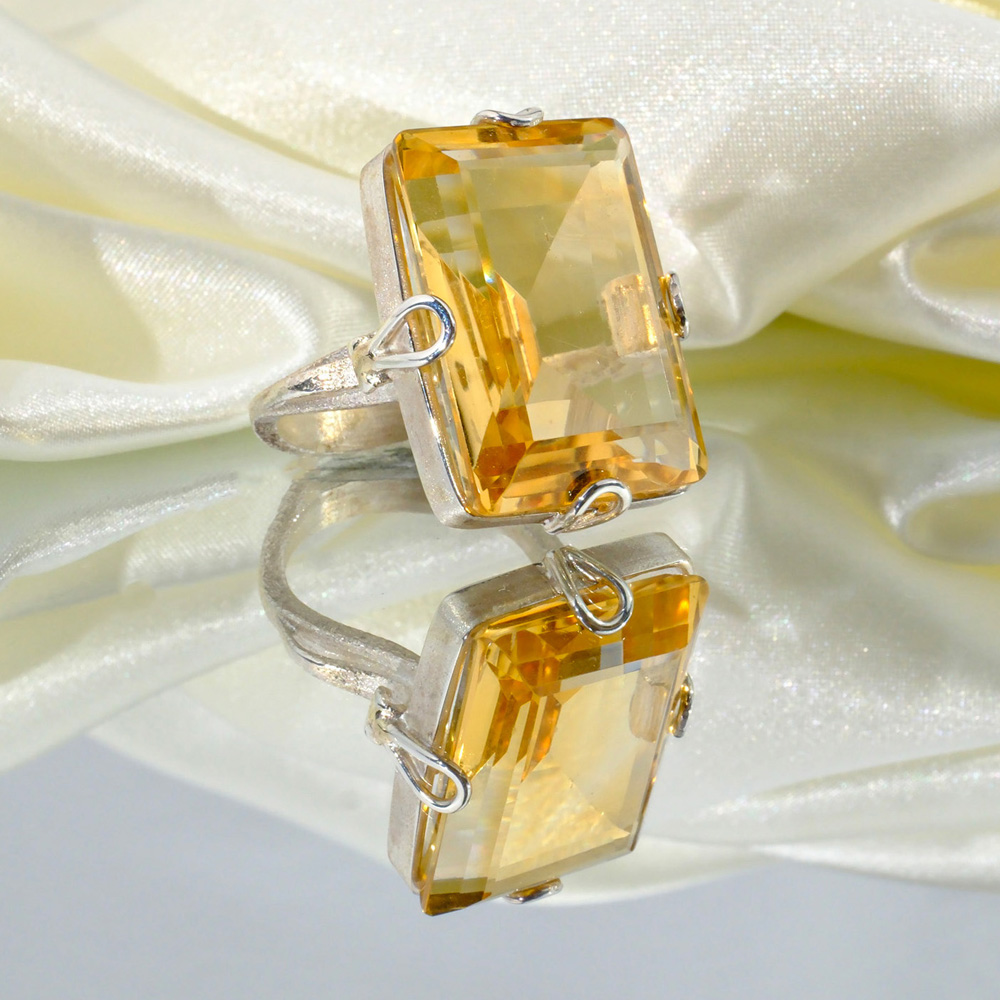 Sitrin Doğal Taş Gümüş Bayan Yüzük (18 ct)