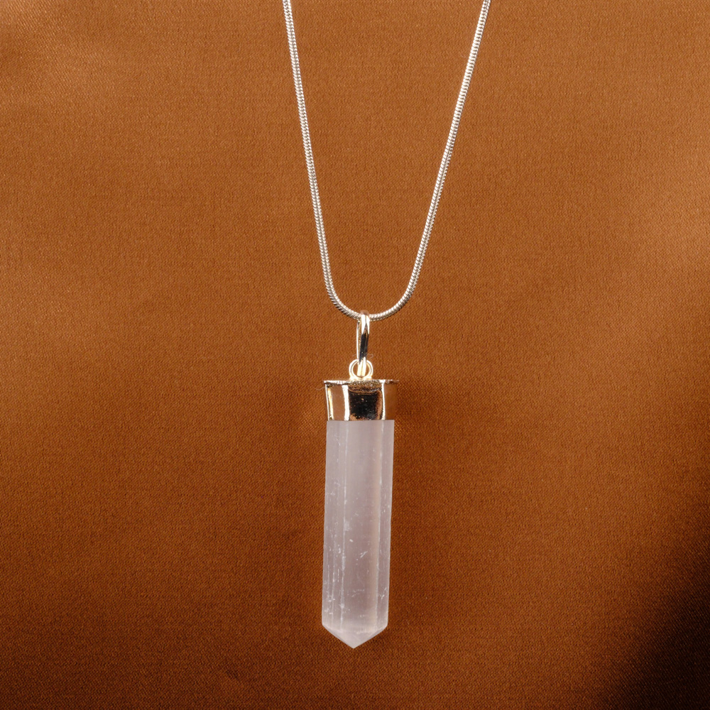 Selenit Doğal Taş Metal Kolye
