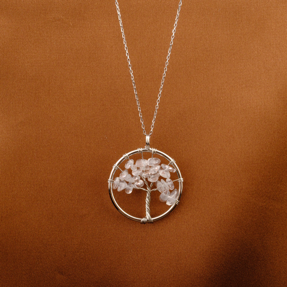 Kristal Kuvars Doğal Taş Metal Kolye