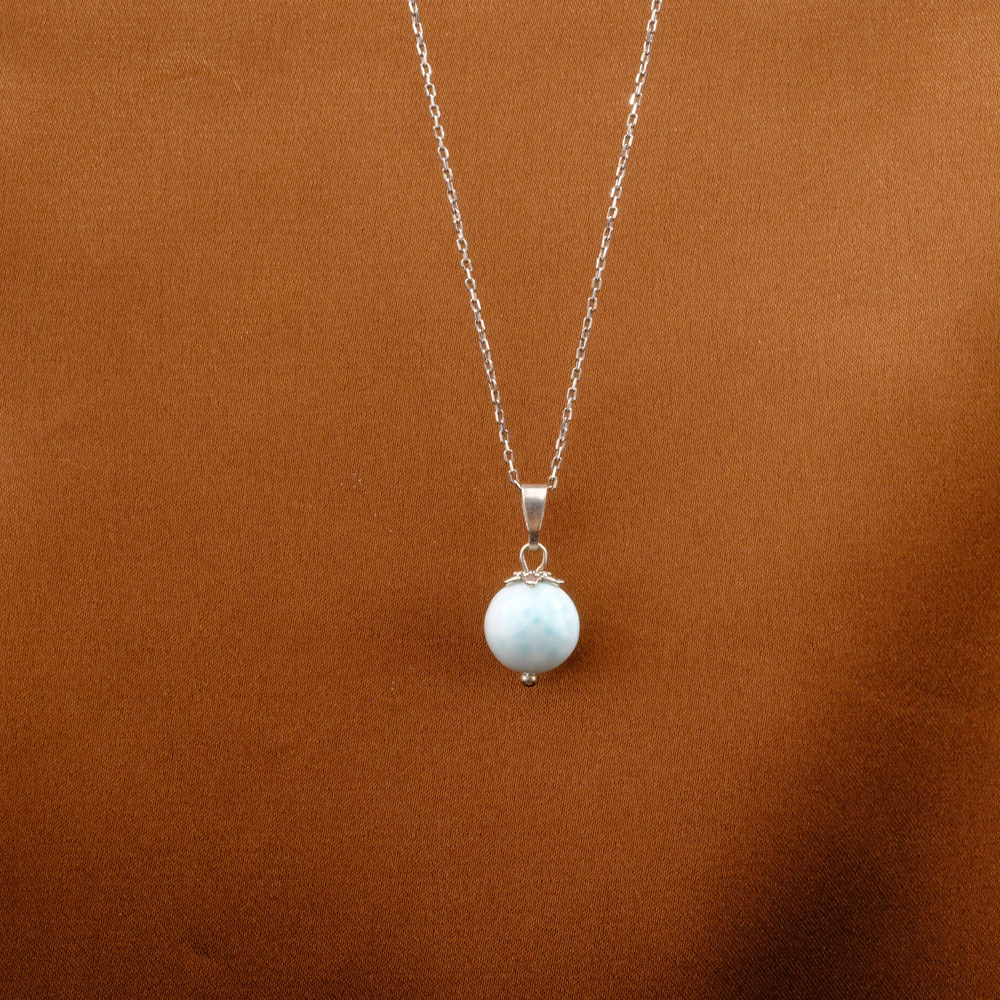 Larimar Doğal Taş Metal Kolye