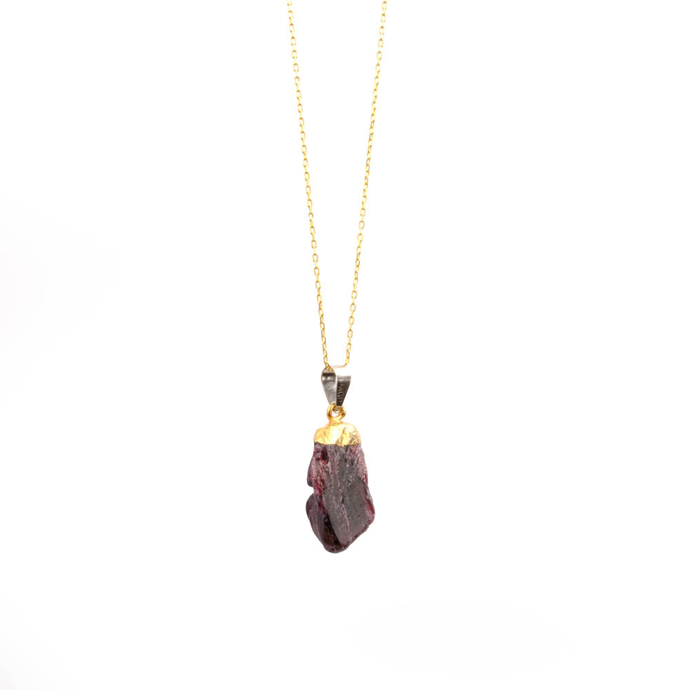 Lal (Garnet) Doğal Taş Metal Kolye