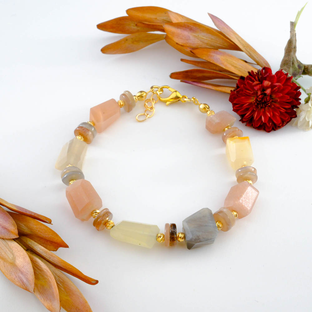 Ay Taşı Doğal Taş Çelik Bileklik