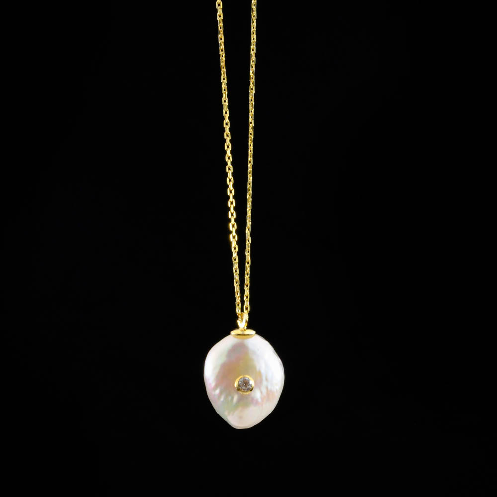 Barok -İncisi- 925- ayar -gümüş -Gold - kolye -23-1