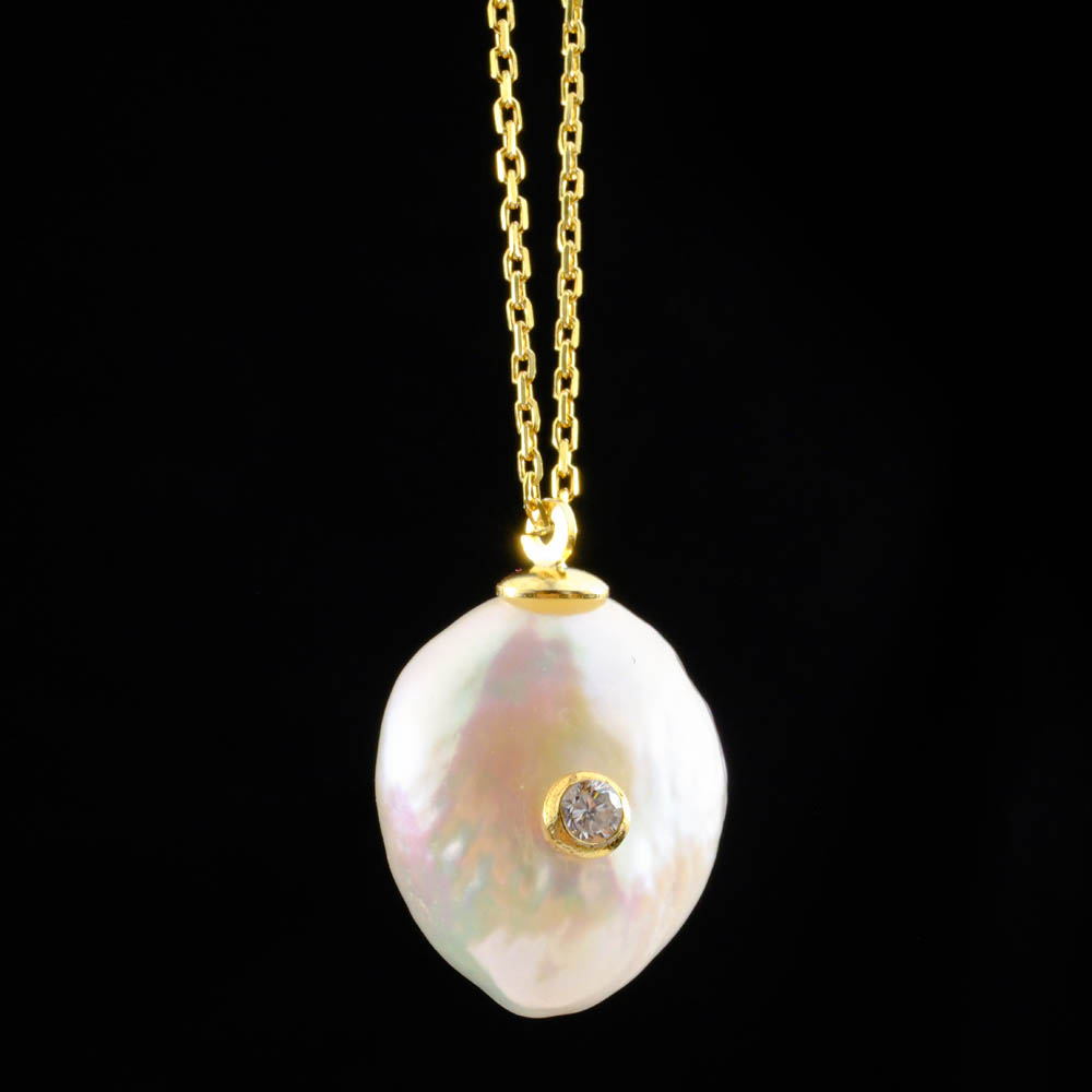 Barok -İncisi- 925- ayar -gümüş -Gold - kolye -23-2