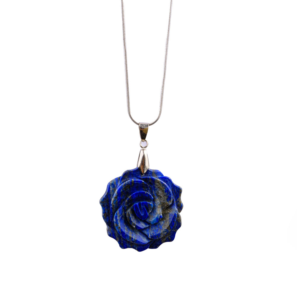 Gül Model Oyma Lapis Lazuli Taşı Metal Kolye