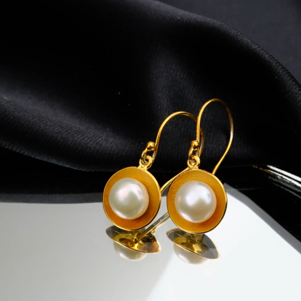 Orjinal İnci 925 Ayar Gümüş Gold Bayan Küpe (Küçük Boy)