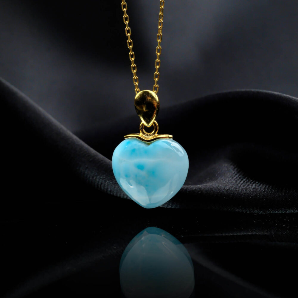 Larimar Taşı Küçük Boy Kalp Model Gümüş Gold Bayan Kolye