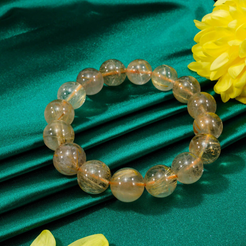 5A Kalite Altın Rutil Kuvars (Golden healer) Doğal Taş Bileklik (9-10mm)
