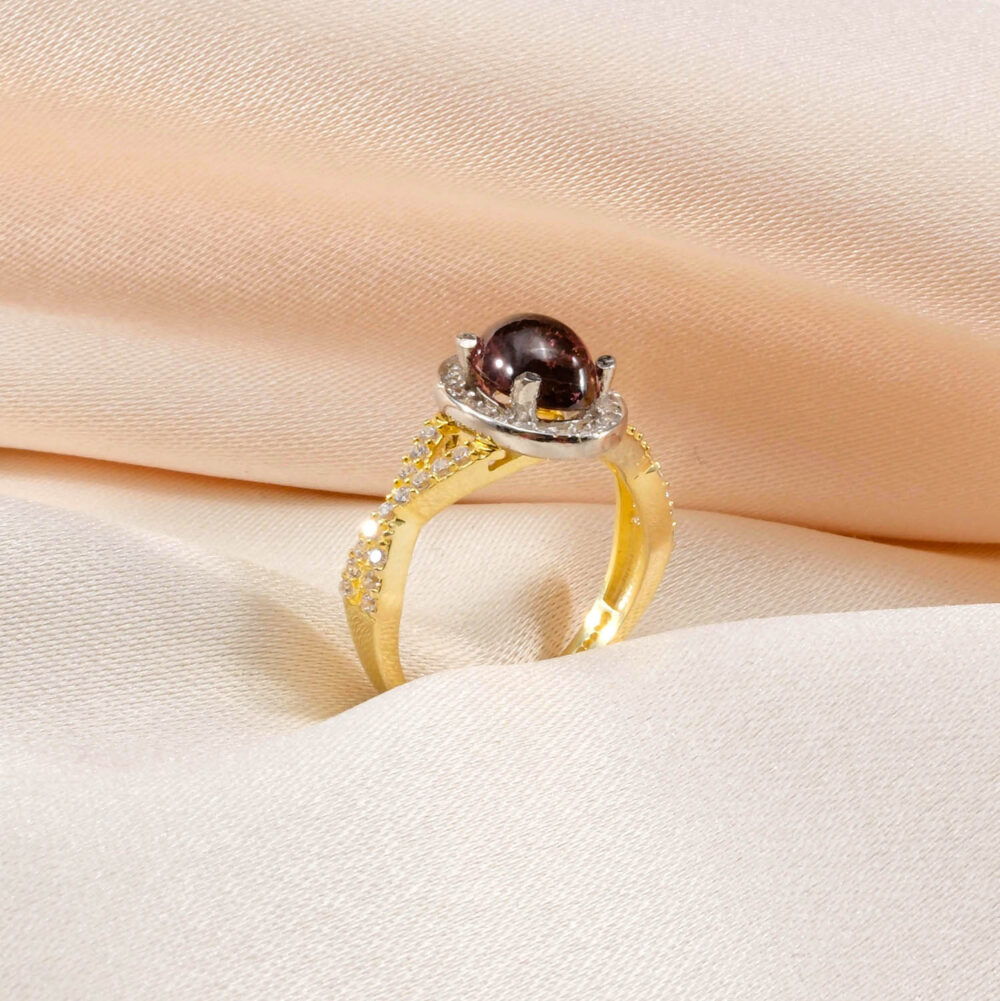 Pembe Turmalin Doğal Taş Gümüş Gold Bayan Yüzük