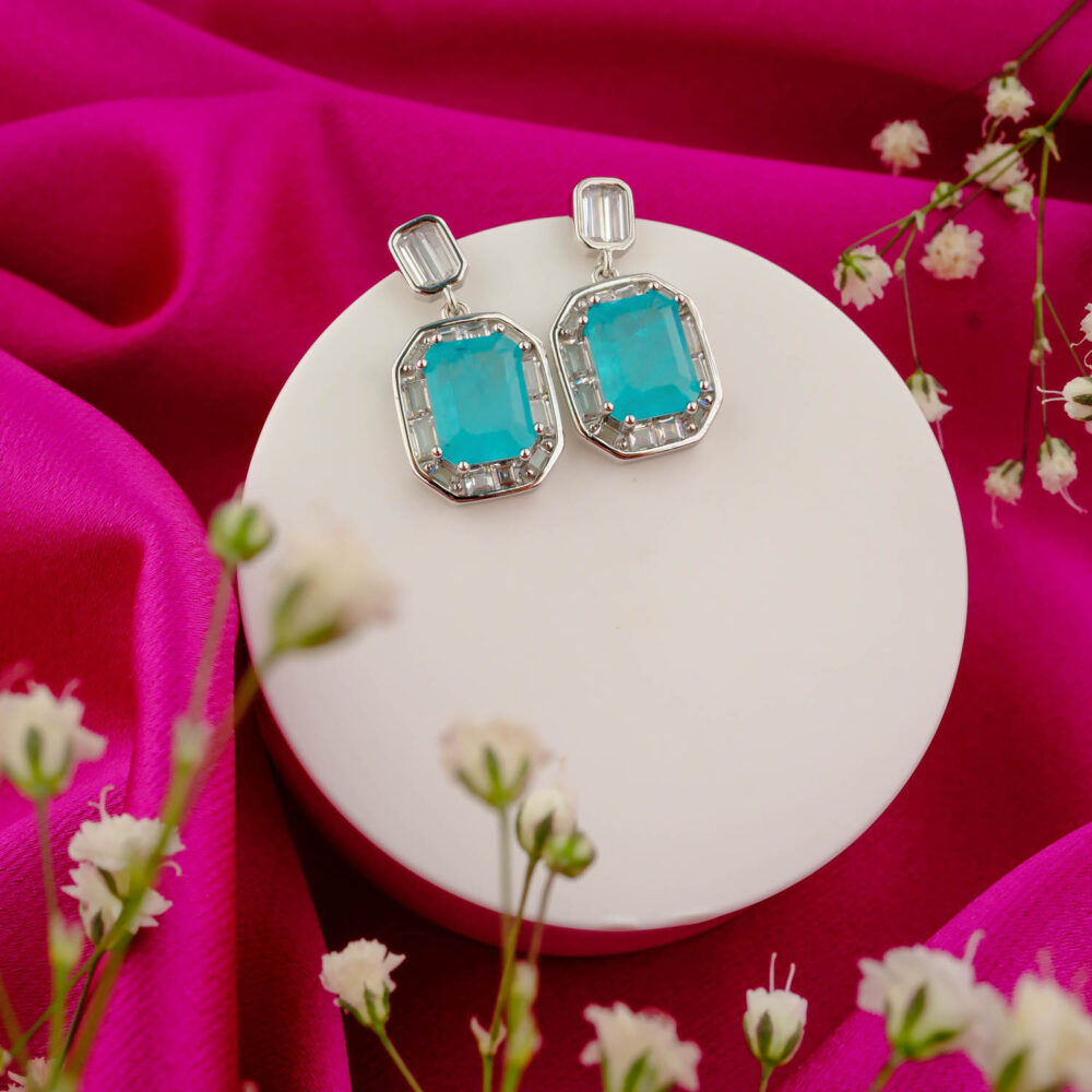 Paraiba Turmalin Doğal Taş Gümüş Bayan Küpe (Laboratuvar İşlemli)