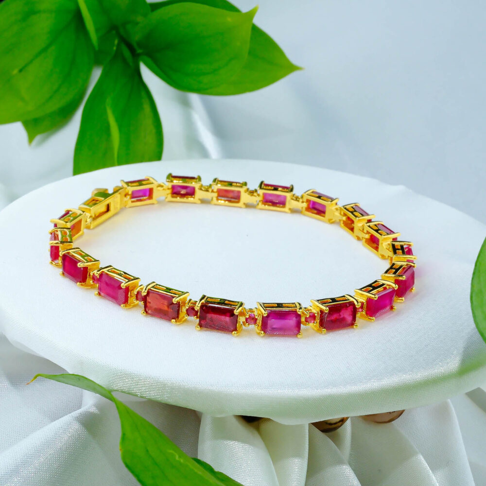 Yakut Doğal Taş Gümüş Gold Bileklik