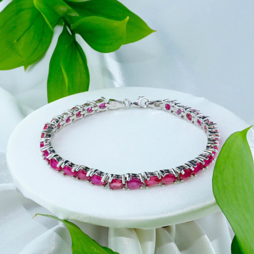 Yakut Doğal Taş Gümüş Bileklik