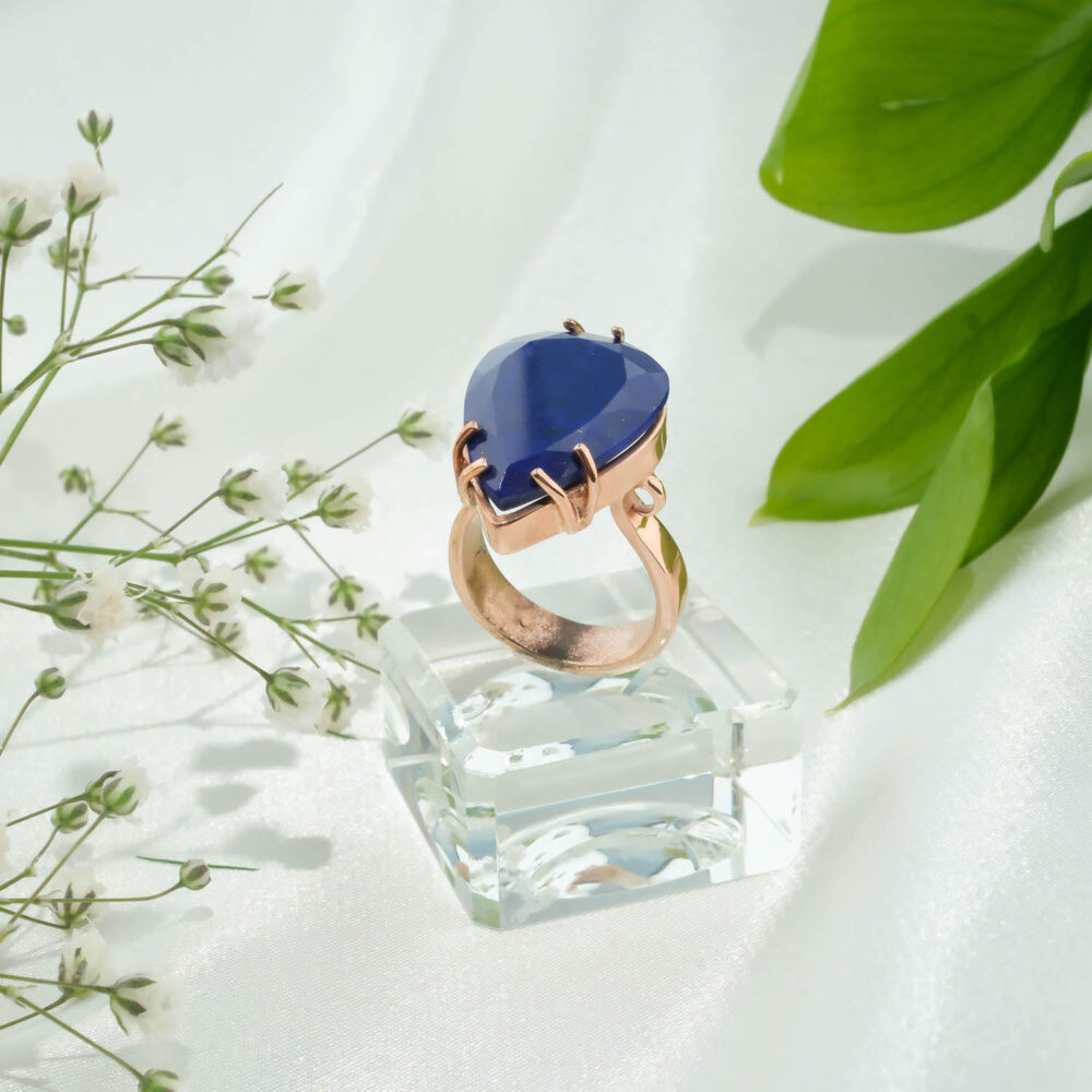 Lapis Lazuli Doğal Taş Gümüş Rose Bayan Yüzük (15ct)