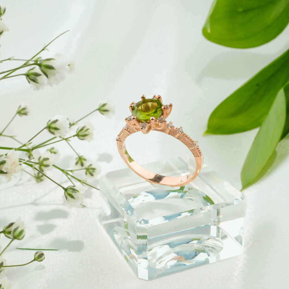 Zebercet Doğal Taş Gümüş Rose Bayan Yüzük (1ct)