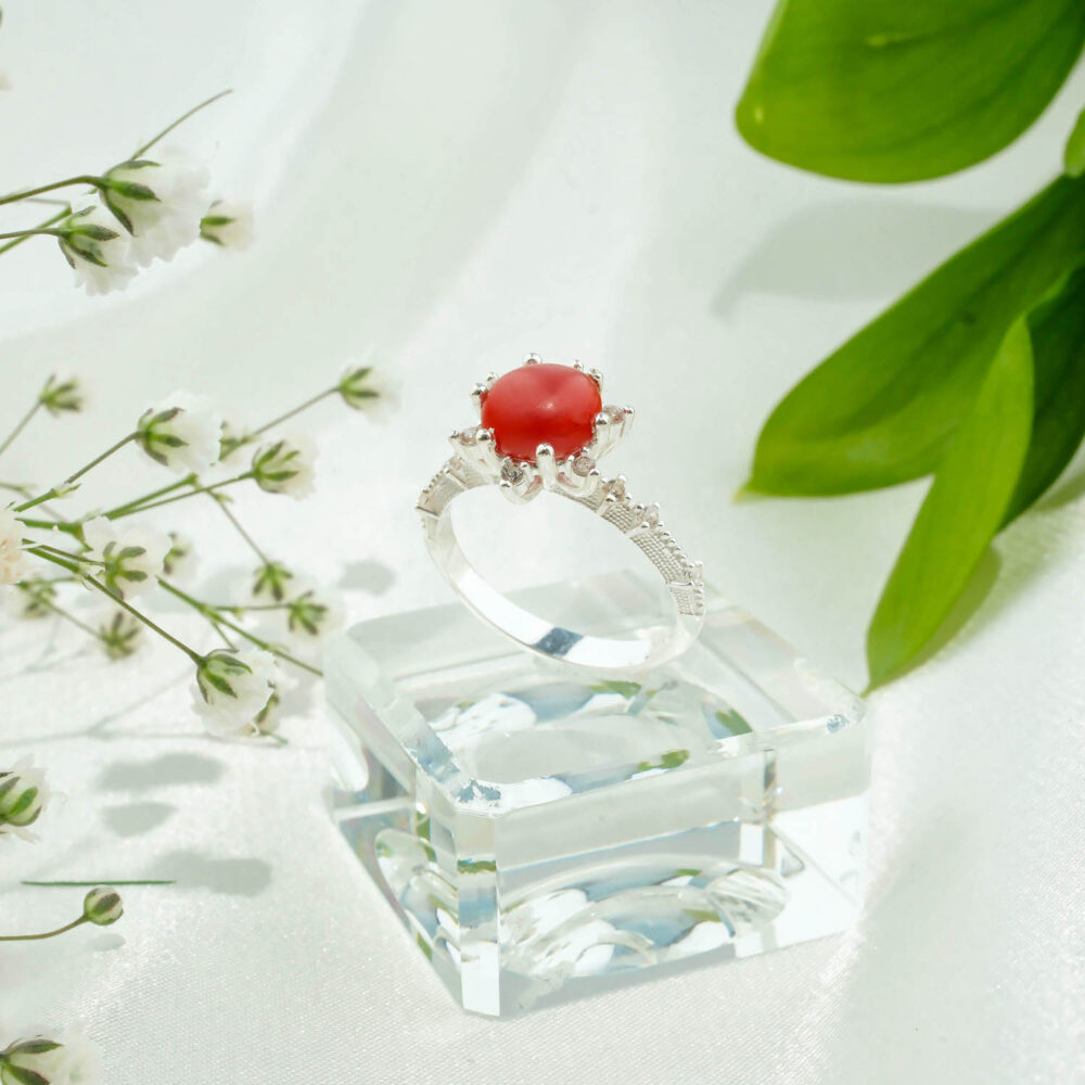 Tunus Mercan Doğal Taş Gümüş Bayan Yüzük (1ct)