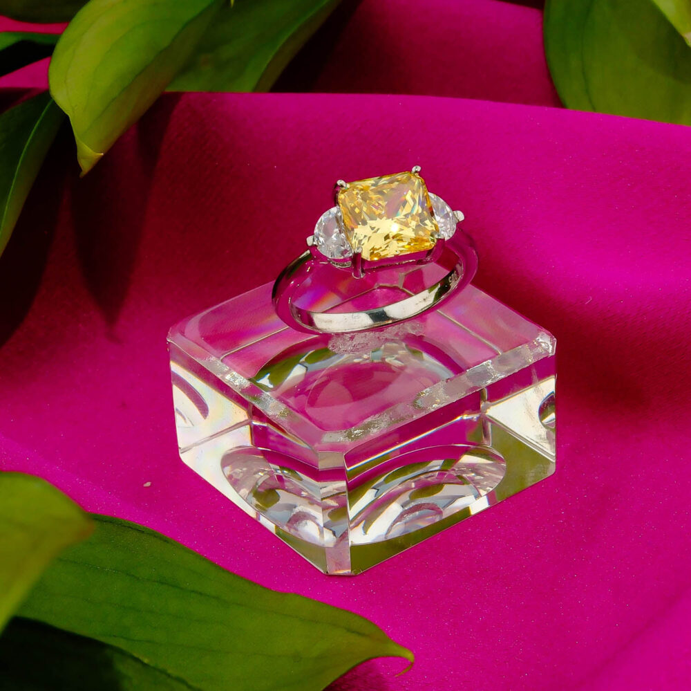 Sarı Amerikan Elması Gümüş Bayan Yüzük