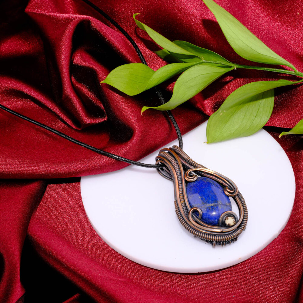 Lapis Lazuli Opal Doğal Taş Bakır Kolye