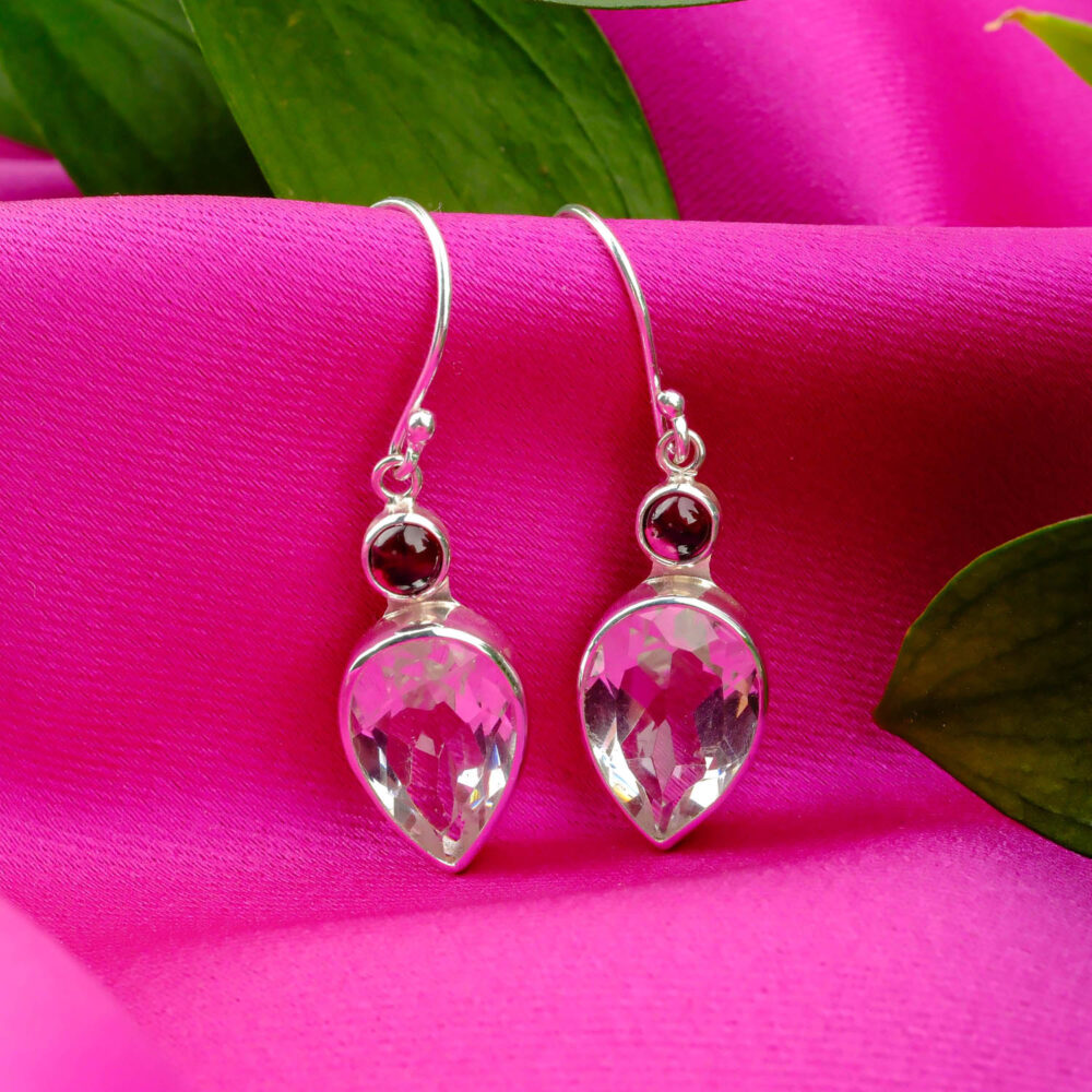 Necef ve Garnet (Lal) Doğal Taş Gümüş Küpe