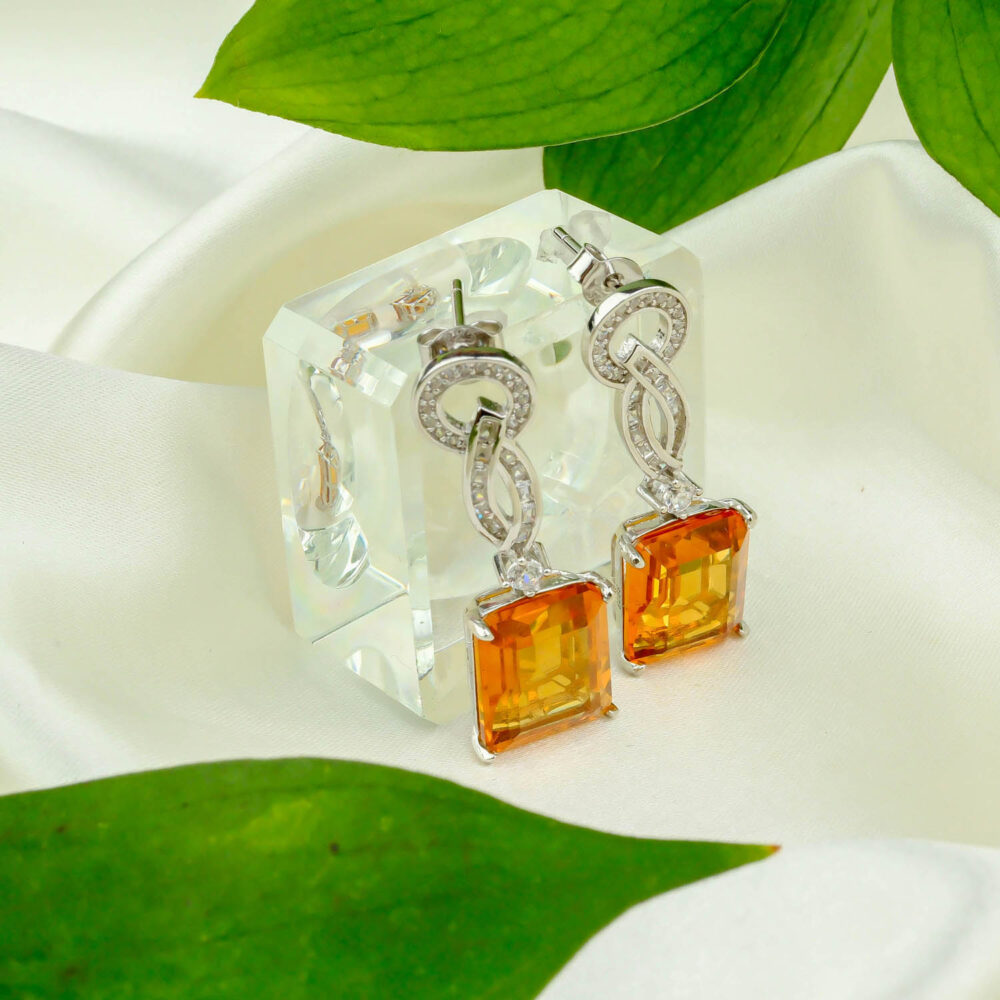 Sitrin Doğal Taş Gümüş Küpe