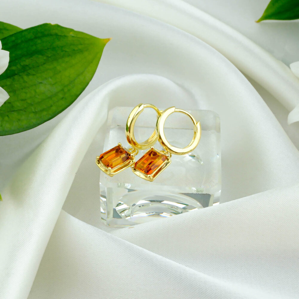 Sitrin Doğal Taş Gümüş Gold Bayan Küpe