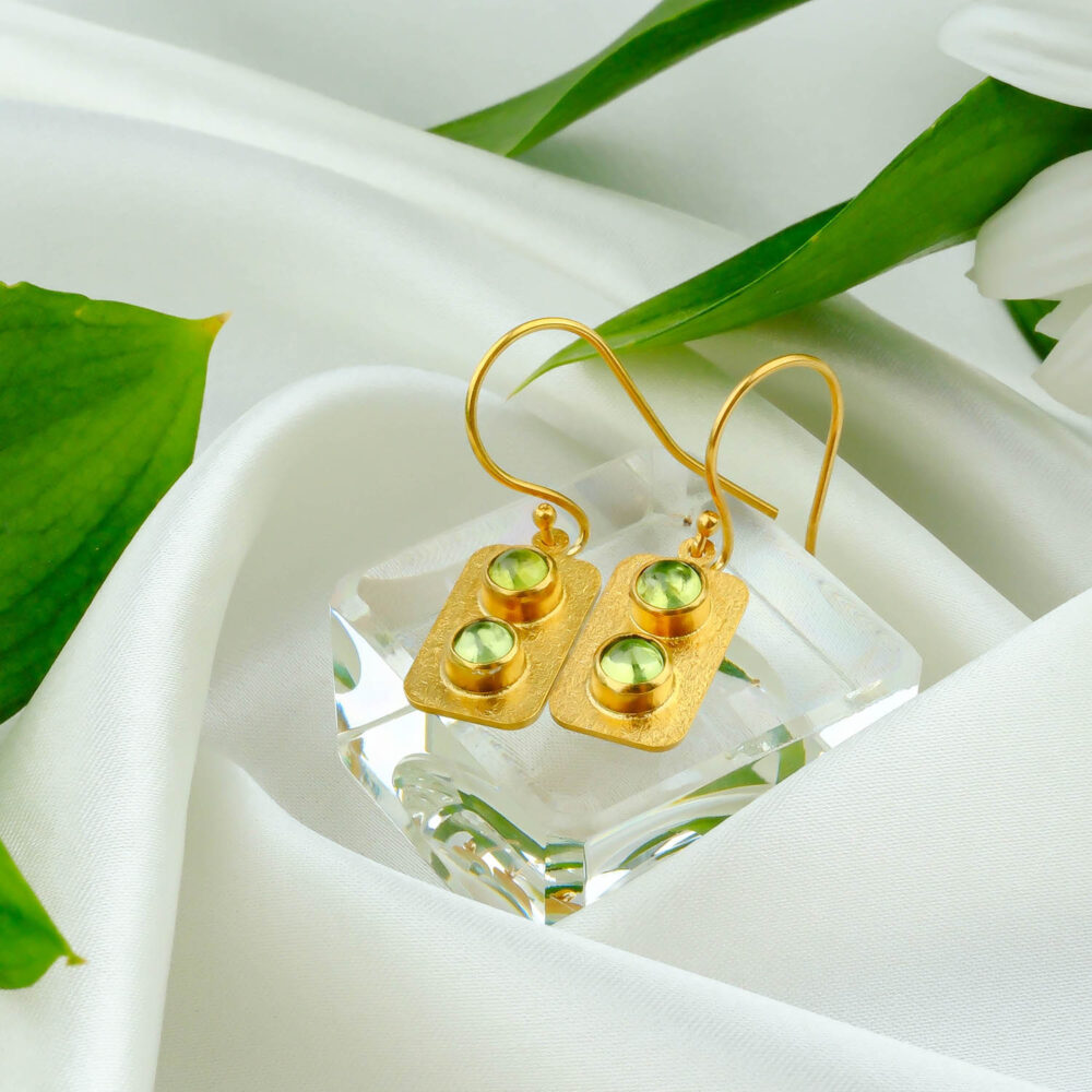 Zebercet (Peridot) Doğal Taş Gümüş Gold Küpe