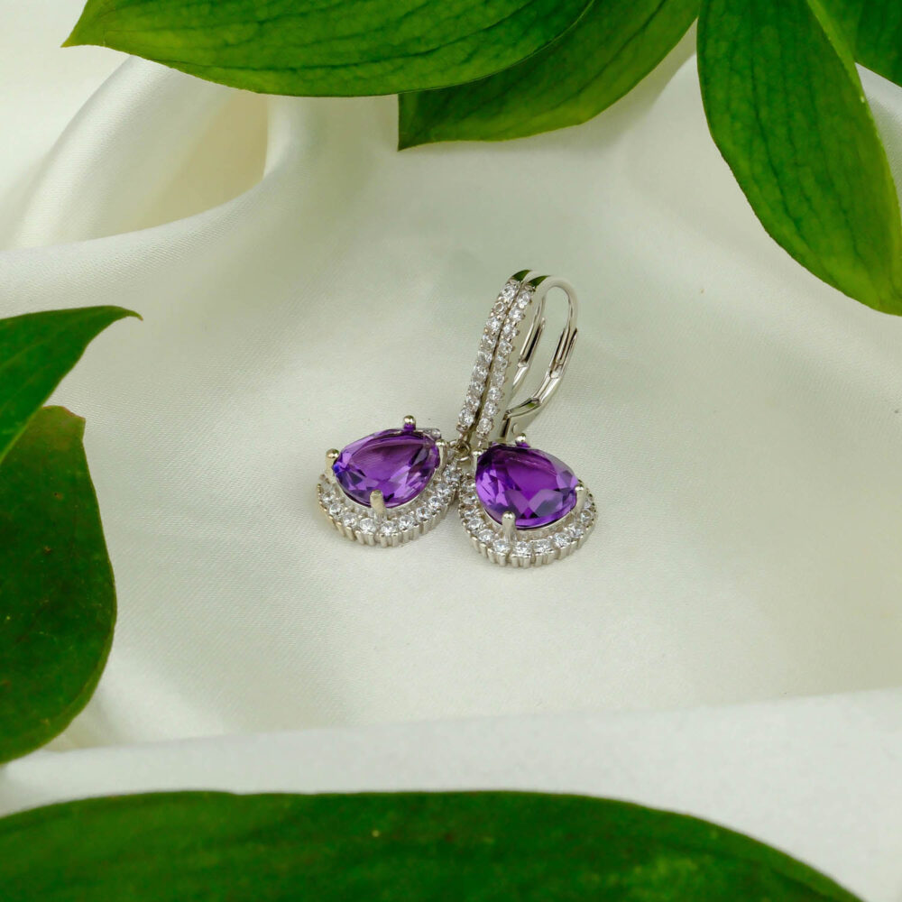 Orijinal Natural Ametist Doğal Taş Gümüş Küpe