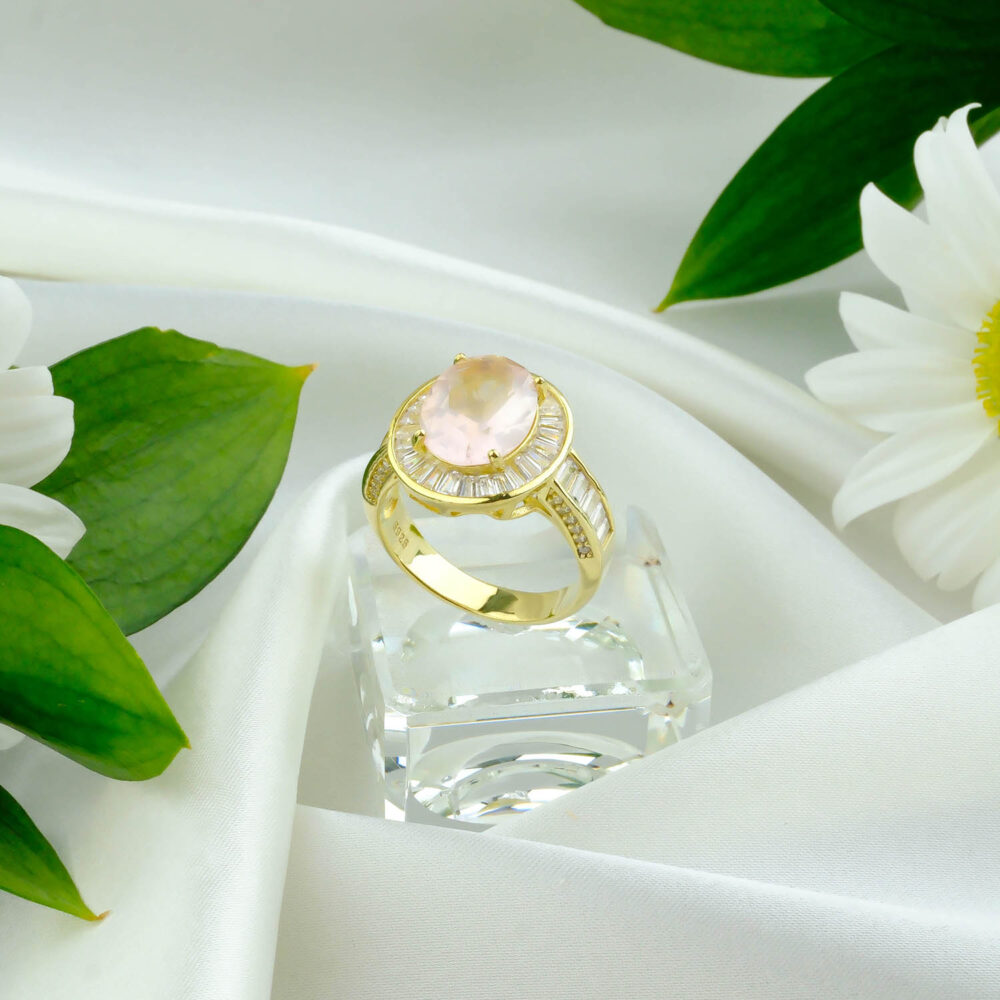 Morganit Doğal Taş Gümüş Gold Bayan Yüzük