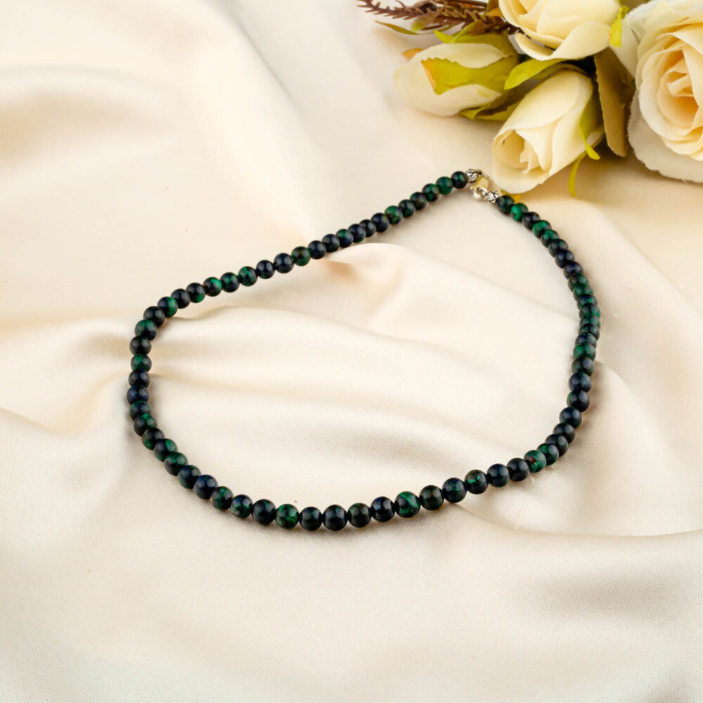 5A+ Kalite Azurit Doğal Taş Gümüş (Gerdanlık) Kolye (6mm)