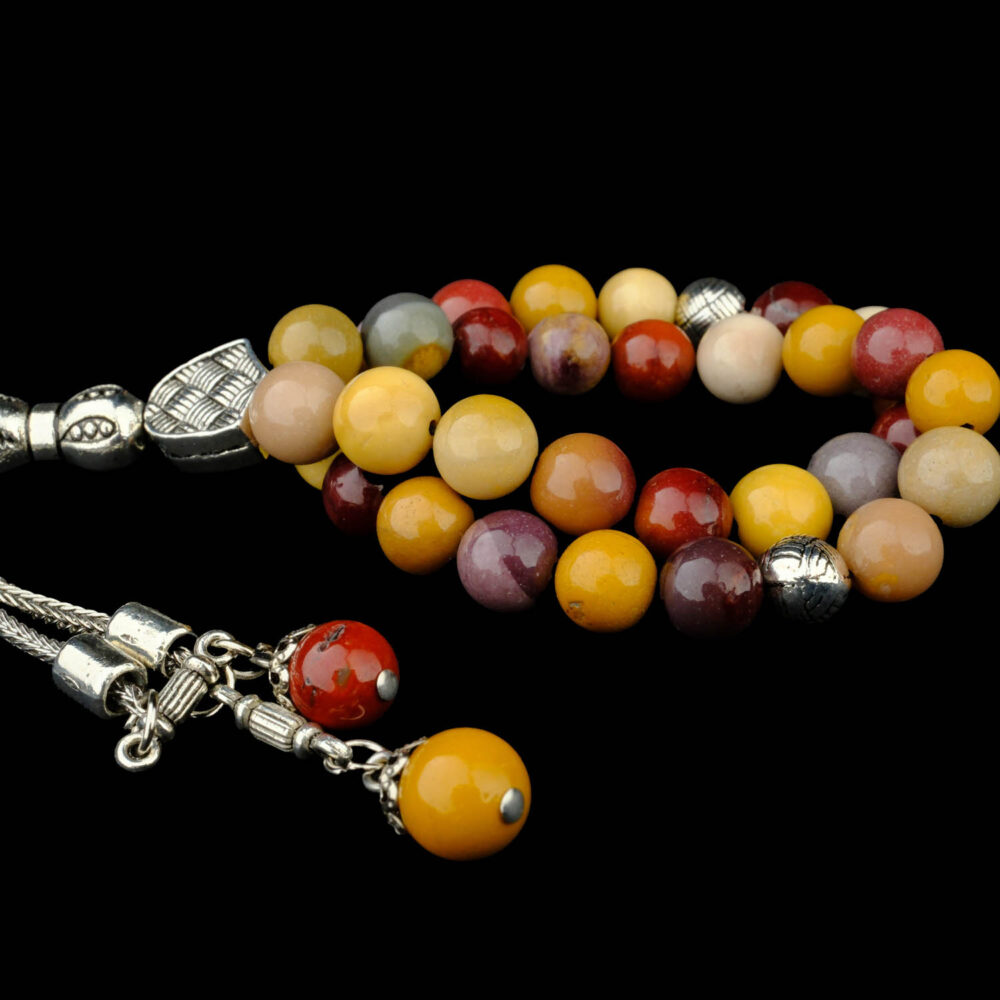 Orijinal Mokait Jasper Doğal Taş 33lü Metal Tesbih (8mm) - Konya