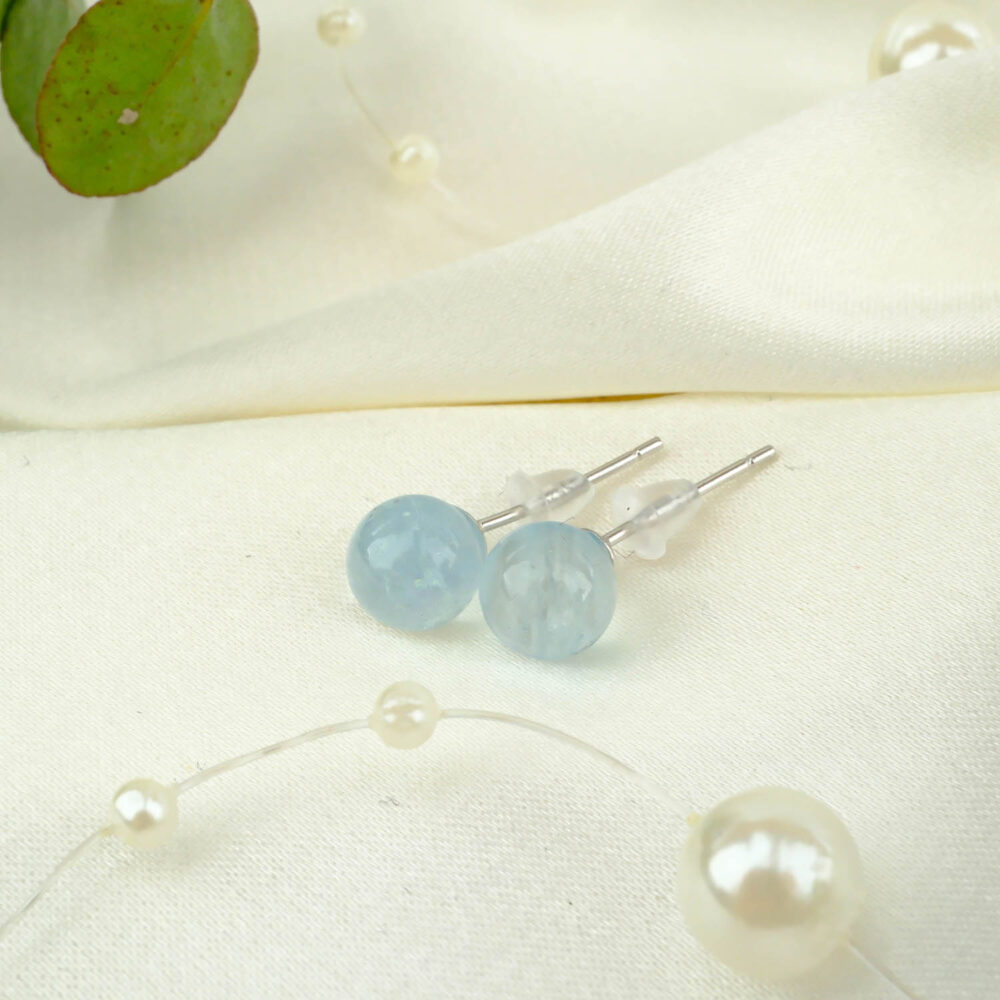 Orijinal Natural Akuamarin Doğal Taş Gümüş Küpe